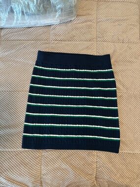 Navy Striped Knit Mini Skirt - Navy with White & Green Stripes